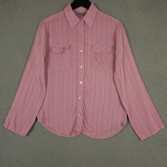 Chico's Tops - Chicos Shirt Womens 0 US Small Pink Striped Silk Linen Blend Button Up Casual